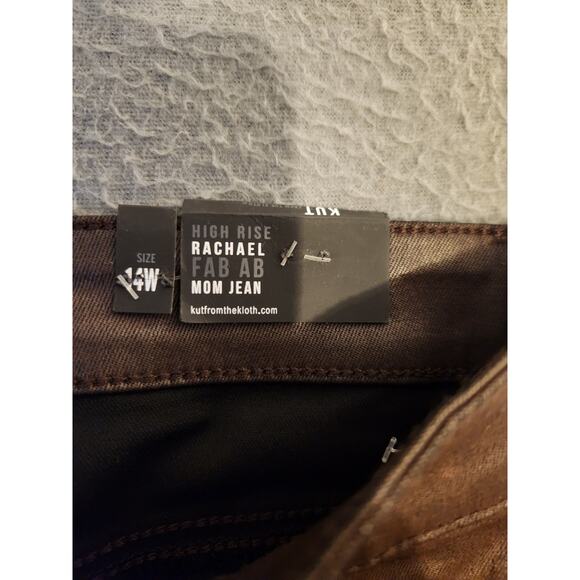 Kut from Kloth Rachel Fab Ab Mom Jean High Rise Button Fly Faux Leather 14W NWT - Picture 7 of 14